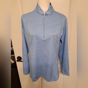 Ibkul Space Dye Mini Grid Knit Pullover SPF 50 Light Blue Size L 2 Side Pkts EUC